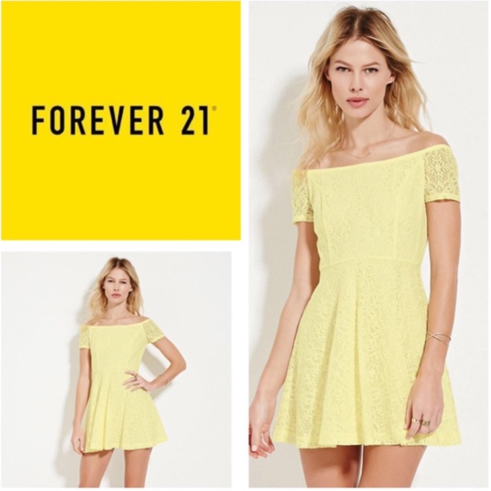 NEW! Forever 2 Yellow Off-the-shoulder Lace Dress